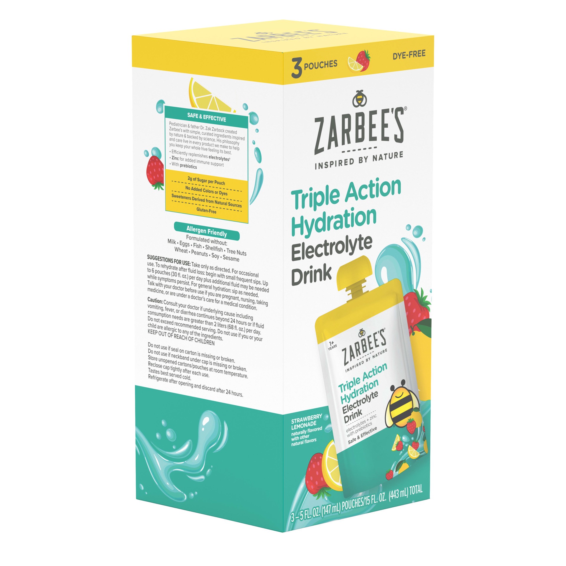 slide 3 of 8, Zarbee's Naturals Kids Triple Action Hydration Electrolyte Drink, Strawberry Lemonade Flavor, 5 Fl. Oz, Pack of 3, 3 ct