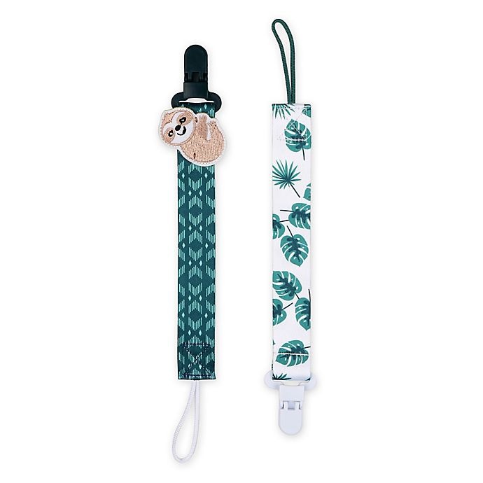 slide 1 of 2, The Peanutshell Tropical 0-18 Months Pacifier Clip - Green/White, 2 ct; 0-18 M