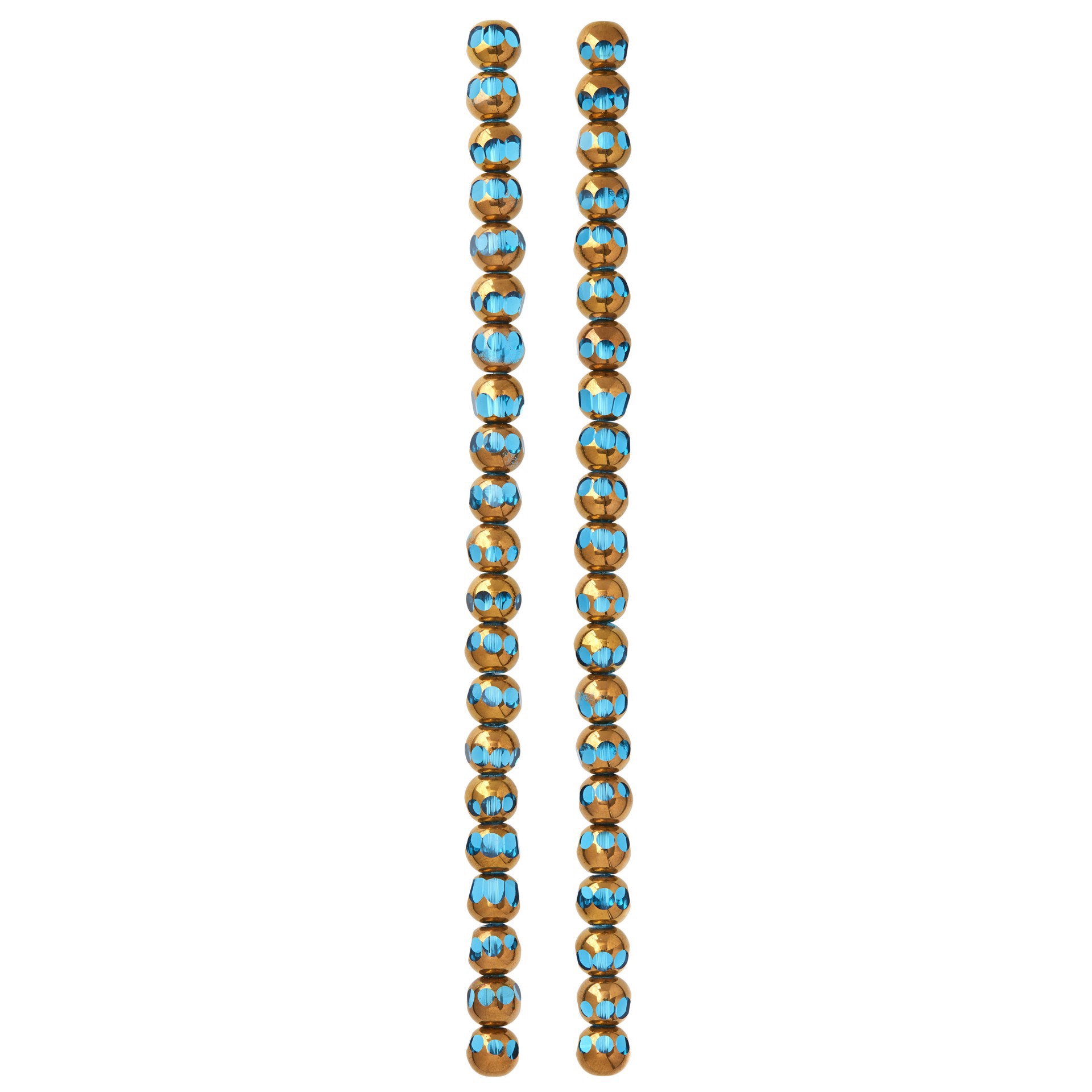 slide 2 of 3, Aqua & Copper Faceted Glass Round Beads, 8mm By Bead Landing, 8mm