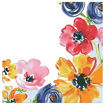 slide 1 of 1, Unique Industries Watercolor Poppies Beverage Napkin, 16 ct