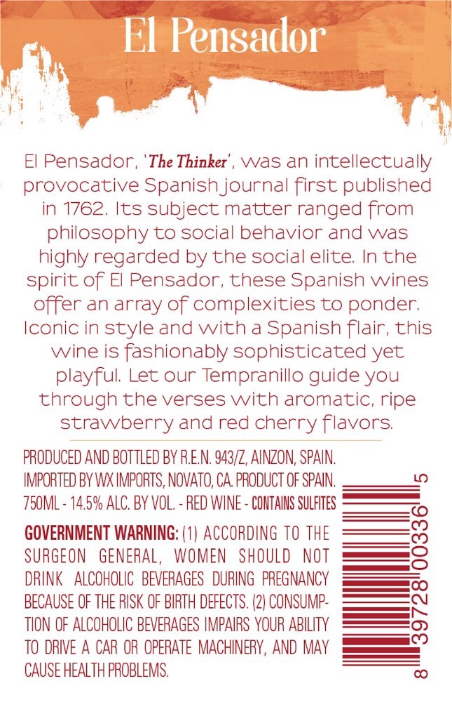 slide 3 of 6, El Pensador Tempranillo, 750 ml