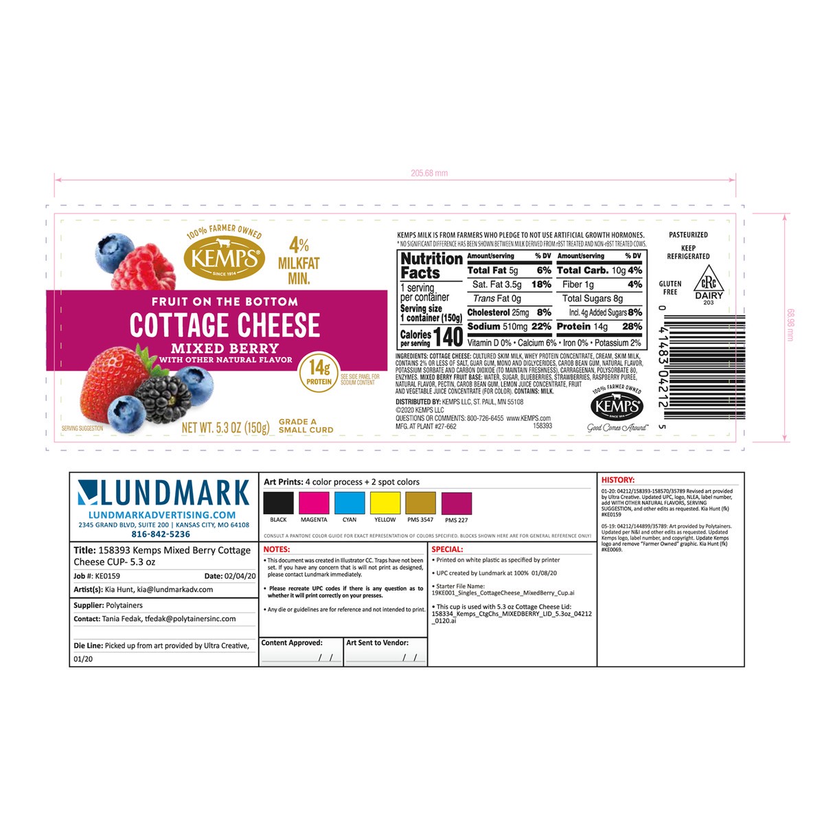 slide 4 of 5, Kemps Mixed Berry Cottage Cheese - 5.3 Oz, 5.3 oz