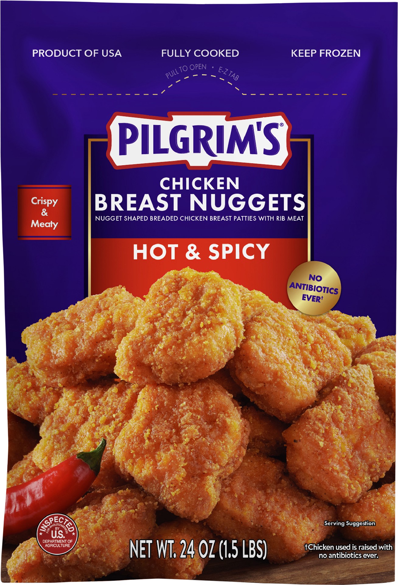 Pilgrim's Chicken Breast Nuggets, Hot & Spicy, Crispy & Meaty 24 oz Shipt