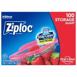 Ziploc Quart Storage Bags, Stay Open Design, Easy to Fill, 100 count