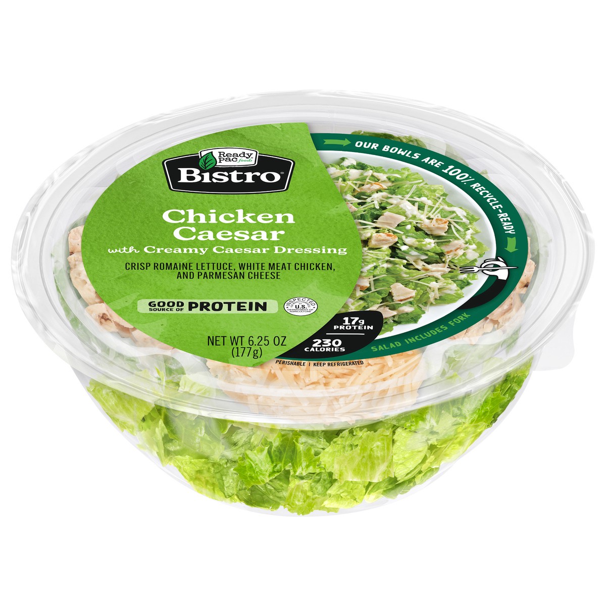 slide 2 of 13, Ready Pac Foods Bistro Chicken Caesar Salad with Creamy Caesar Dressing 6.25 oz, 6.25 oz
