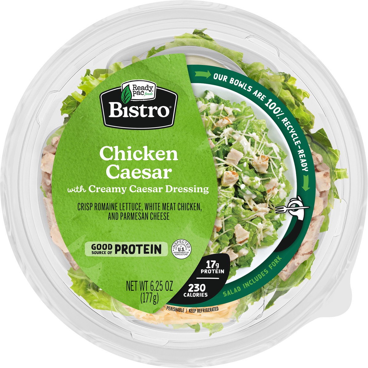 slide 11 of 13, Ready Pac Foods Bistro Chicken Caesar Salad with Creamy Caesar Dressing 6.25 oz, 6.25 oz