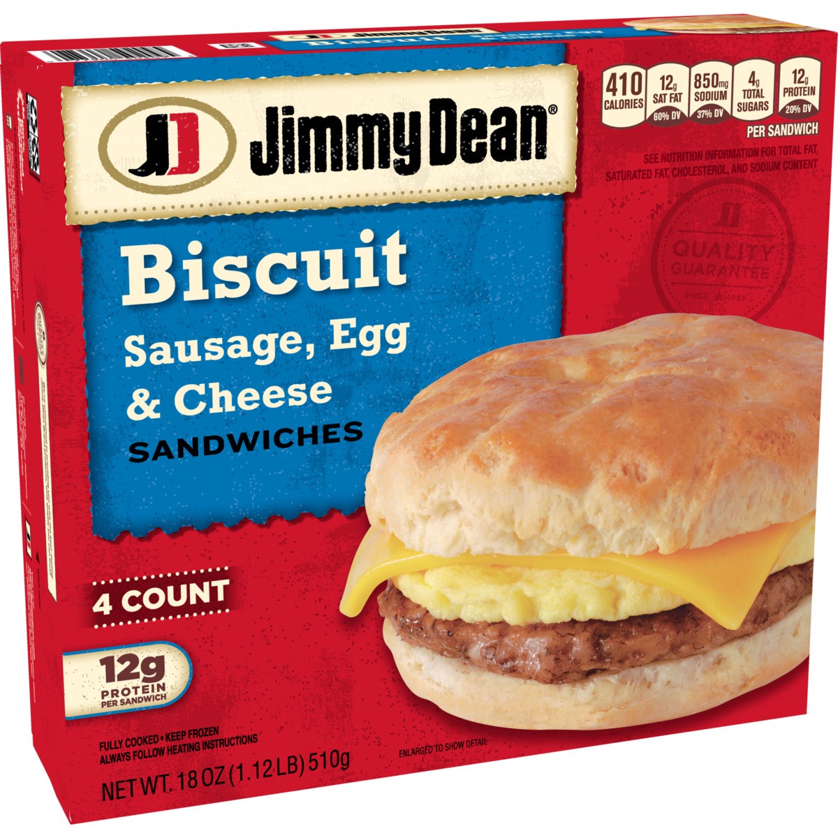 slide 2 of 9, Jimmy Dean Biscuit Breakfast Sandwiches with Sausage, Egg, and Cheese, Frozen, 4 Count, 510.29 g