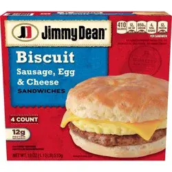 Jimmy Dean Biscuit Breakfast Sandwiches with Sausage, Egg, and Cheese, Frozen, 4 Count