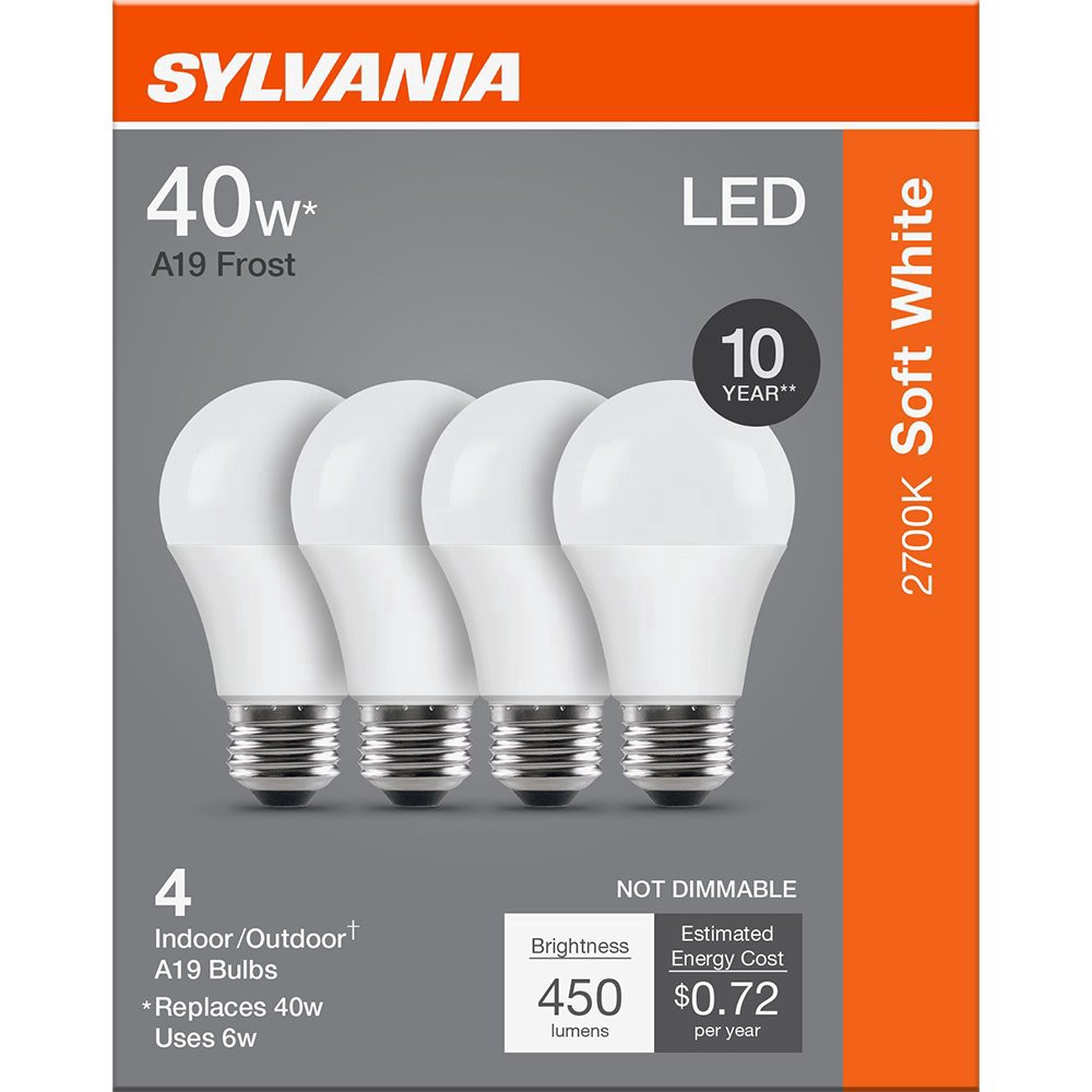 slide 1 of 1, Sylvania Soft White LED A19 Frost 6 Watts Indoor/Outdoor Bulbs 4 Each, 4 ct