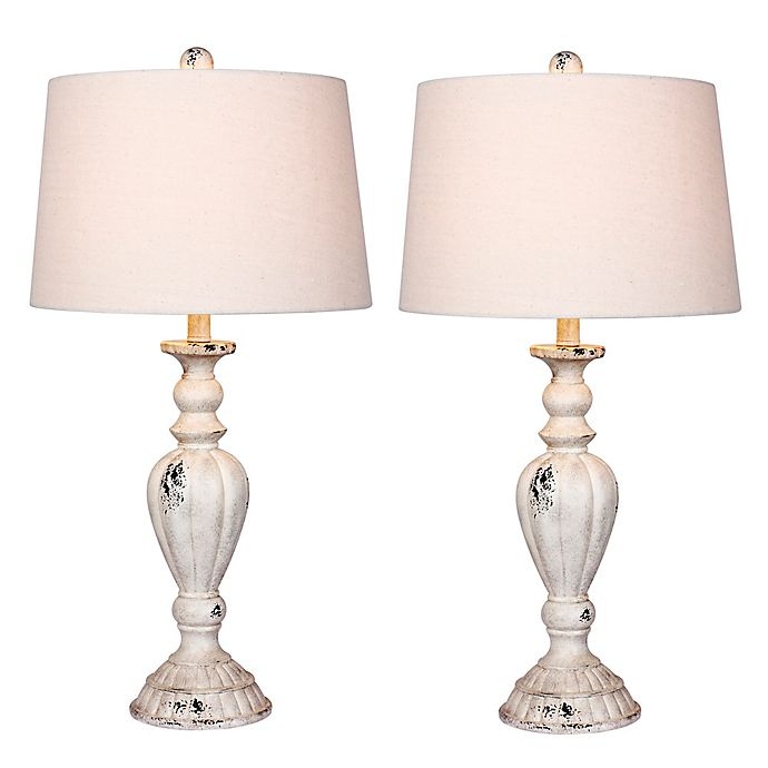 slide 1 of 2, Fangio Lighting Candlestick Resin Table Lamps - Antique White, 2 ct