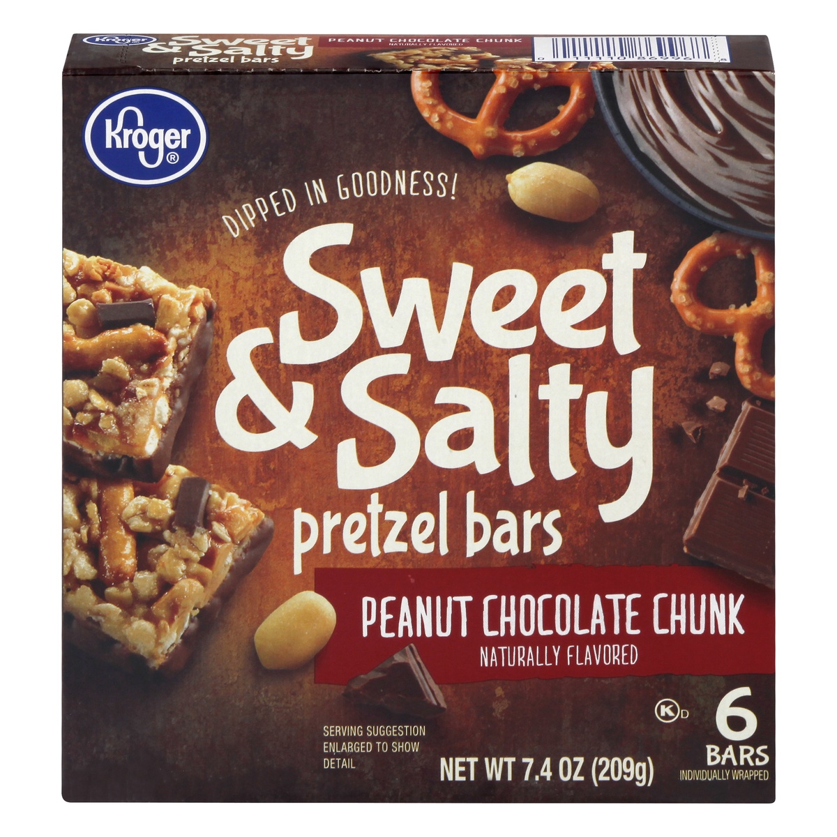 slide 1 of 1, Kroger Sweet & Salty Peanut Chocolate Chunk Pretzel Bars, 6 ct; 1.23 oz