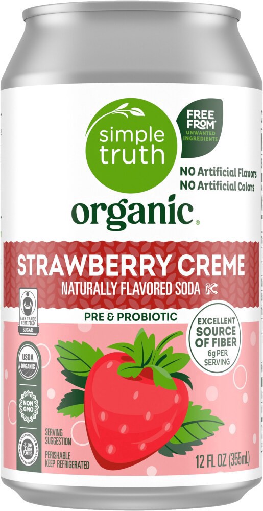 slide 3 of 4, Simple Truth Organic Strawberry Cream Naturally Flavored Soda - 12 fl oz, 12 fl oz
