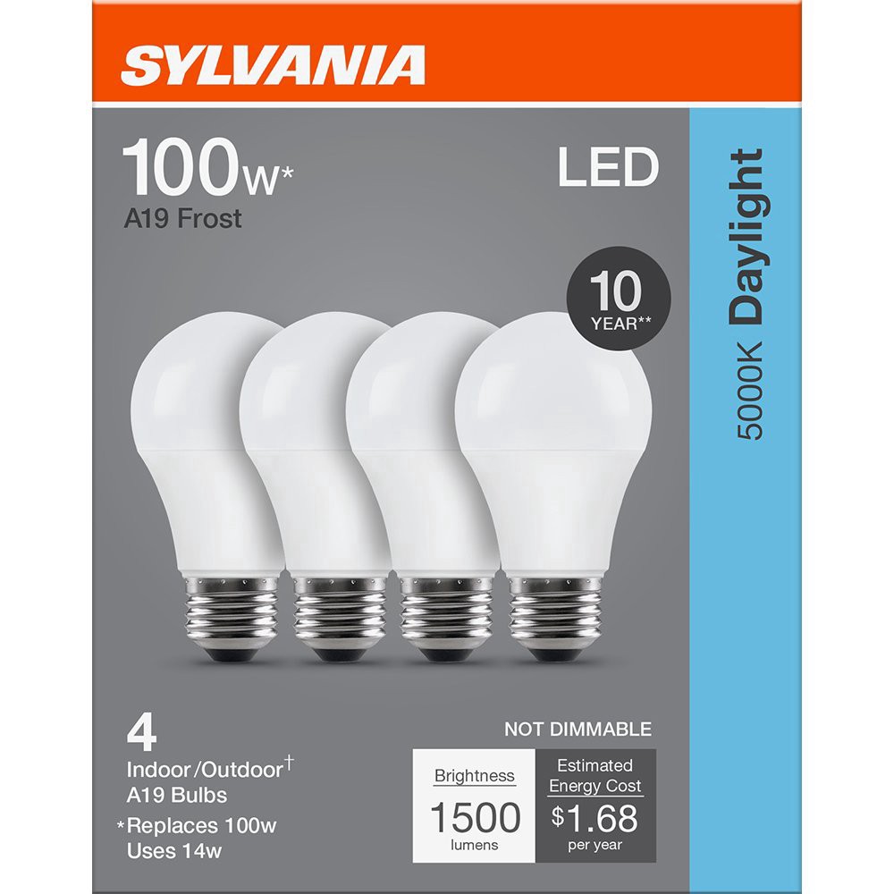 slide 1 of 1, Sylvania LED A19 Frost 14 Watts Daylight Indoor/Outdoor Bulbs 4 Each, 4 ct