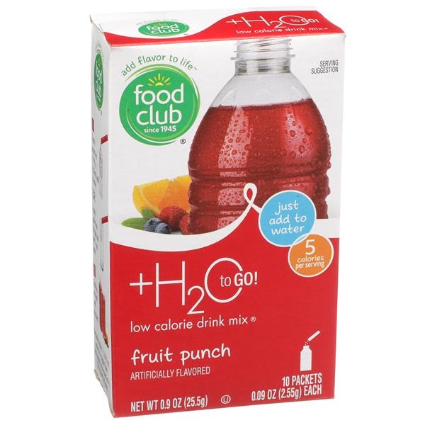 slide 1 of 1, Food Club +h2o To Go!, Fruit Punch Low Calorie Drink Mix, 10 ct