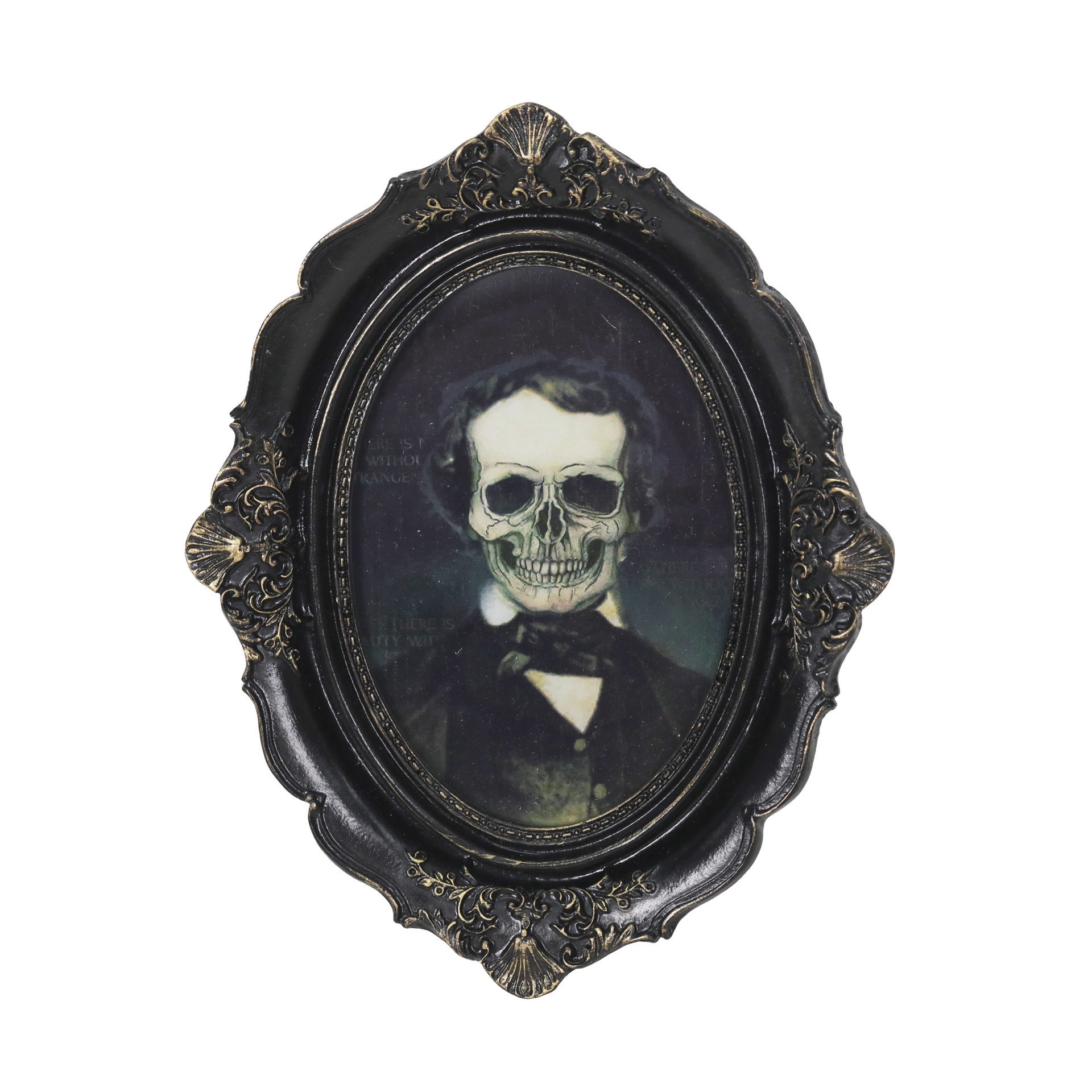 slide 3 of 3, 8.25" Lenticular Skeleton Edgar Allen Poe Tabletop Decor In Ornate Frame By Ashland, 6.5 in x 1 in x 8.25 in