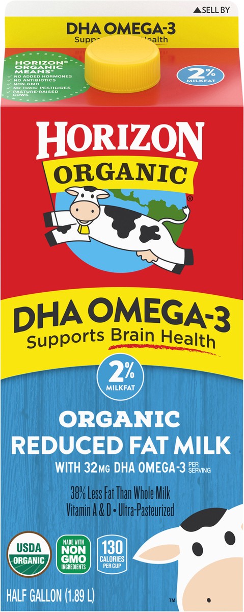 slide 8 of 12, Horizon Organic DHA Omega-3 Milk, DHA 2 Percent Milk, 64 FL OZ Half Gallon Carton, 64 fl oz