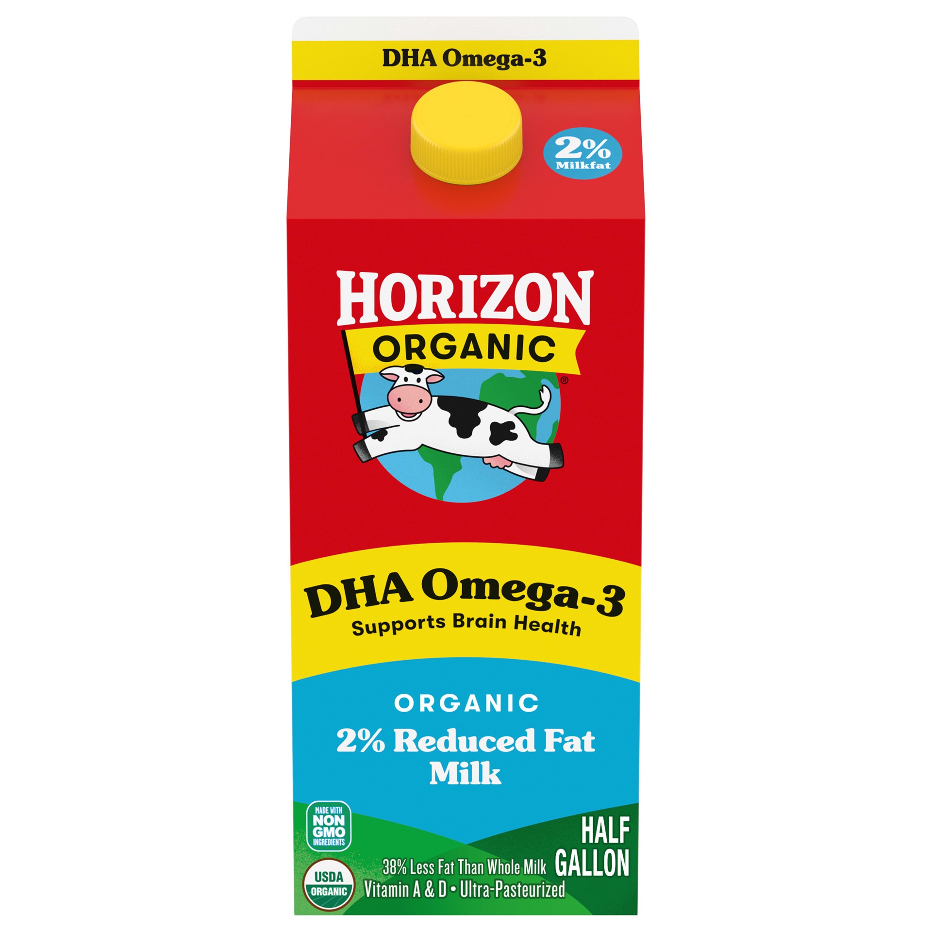 slide 1 of 12, Horizon Organic DHA Omega-3 Milk, DHA 2 Percent Milk, 64 FL OZ Half Gallon Carton, 64 fl oz
