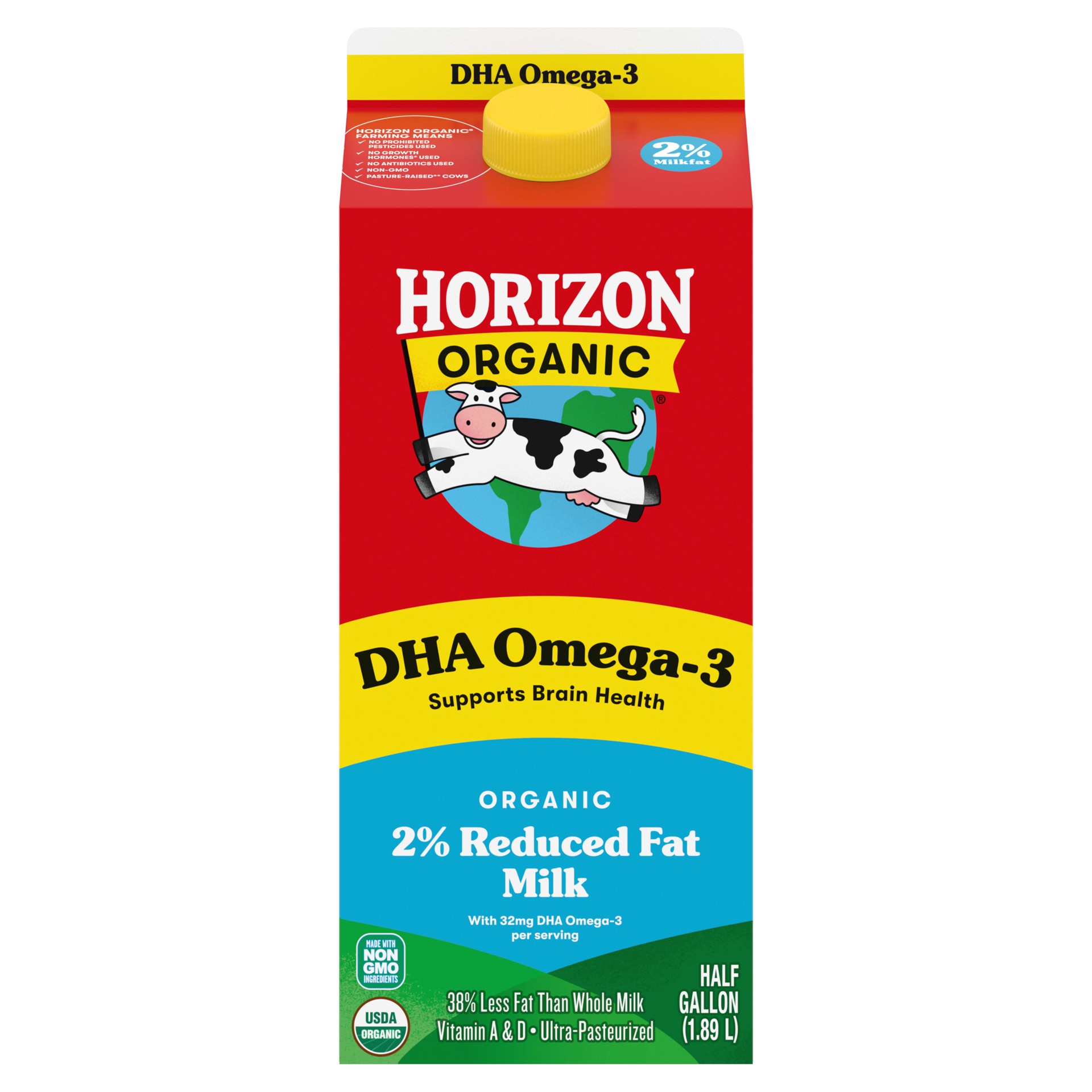 slide 1 of 12, Horizon Organic DHA Omega-3 Milk, DHA 2 Percent Milk, 64 FL OZ Half Gallon Carton, 64 fl oz