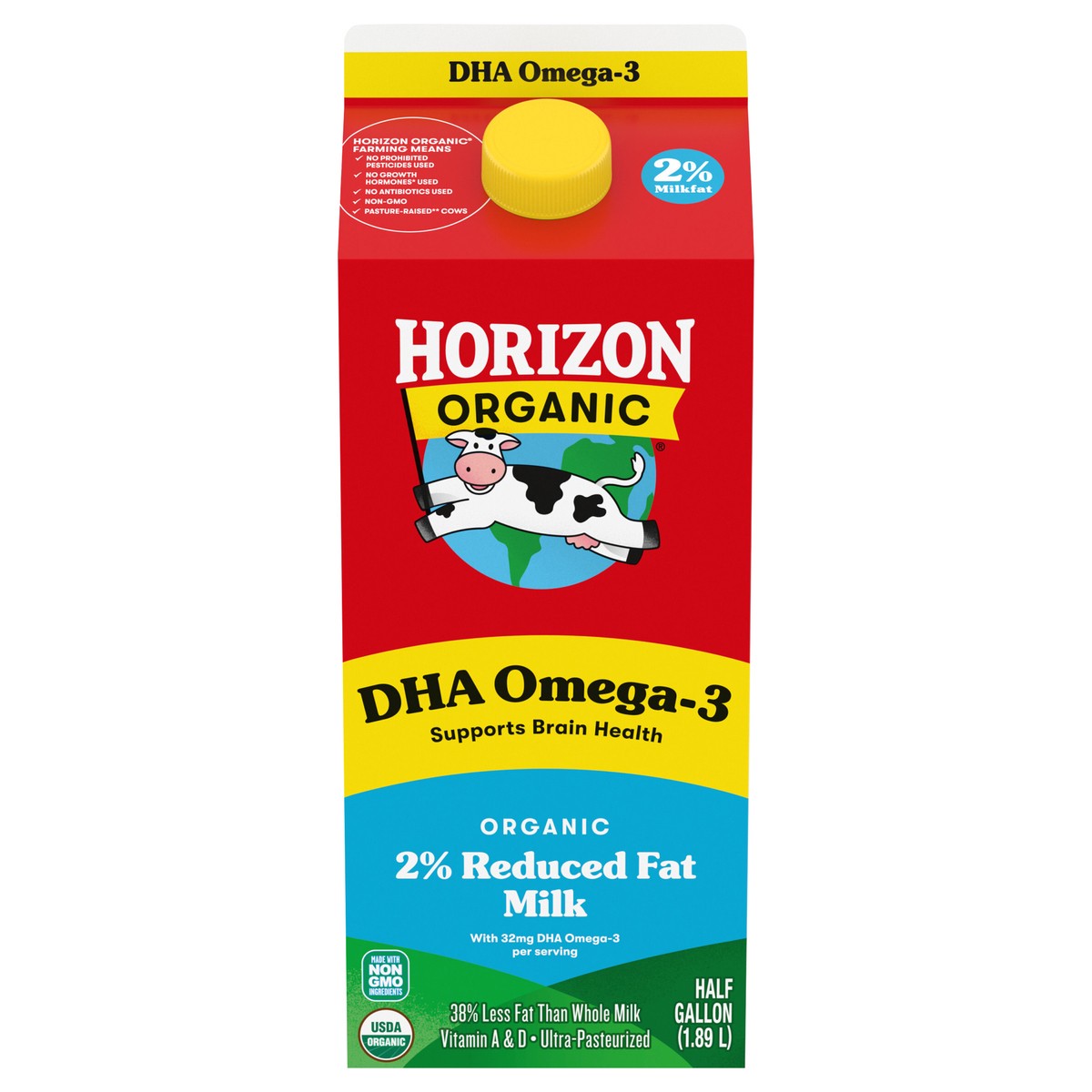 slide 1 of 12, Horizon Organic DHA Omega-3 Milk, DHA 2 Percent Milk, 64 FL OZ Half Gallon Carton, 64 fl oz