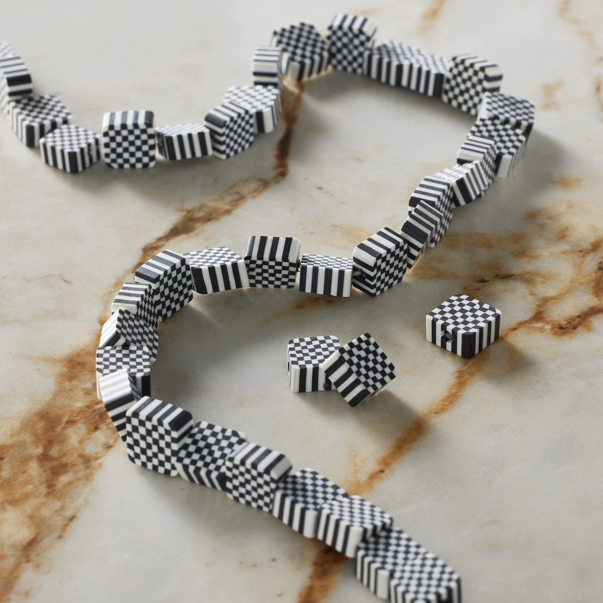 slide 3 of 3, Black & White Checker Clay Square Beads By Bead Landing, 7.5mm-9mm