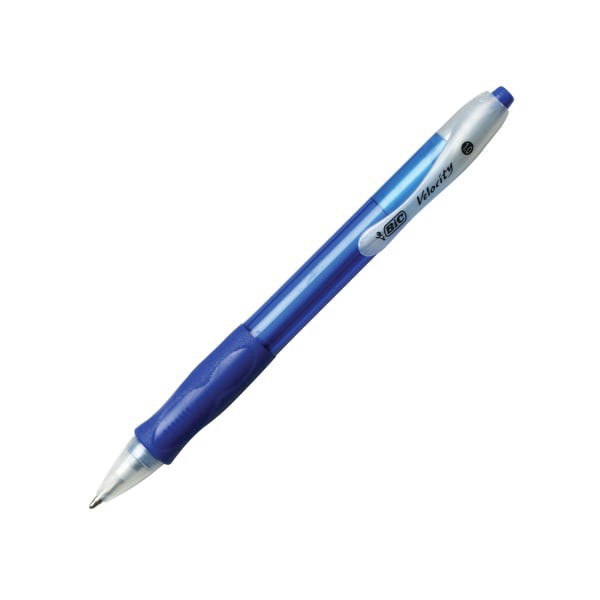 slide 3 of 4, BIC® Velocity® Retractable Ballpoint Pens, Medium Point, 1.0 mm, Assorted Barrels, Blue Ink, Pack Of 12, 12 ct