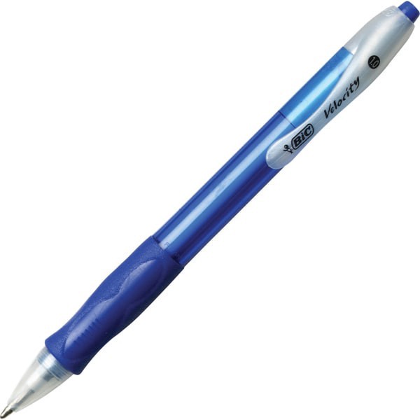 slide 4 of 4, BIC® Velocity® Retractable Ballpoint Pens, Medium Point, 1.0 mm, Assorted Barrels, Blue Ink, Pack Of 12, 12 ct