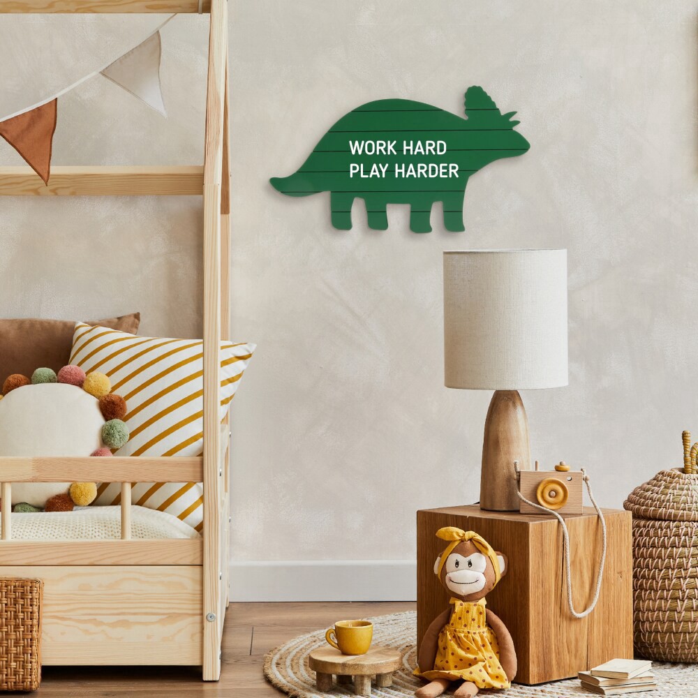 slide 4 of 4, New View Green Dino Shaped Letter Board Wall Haning, 1 ct