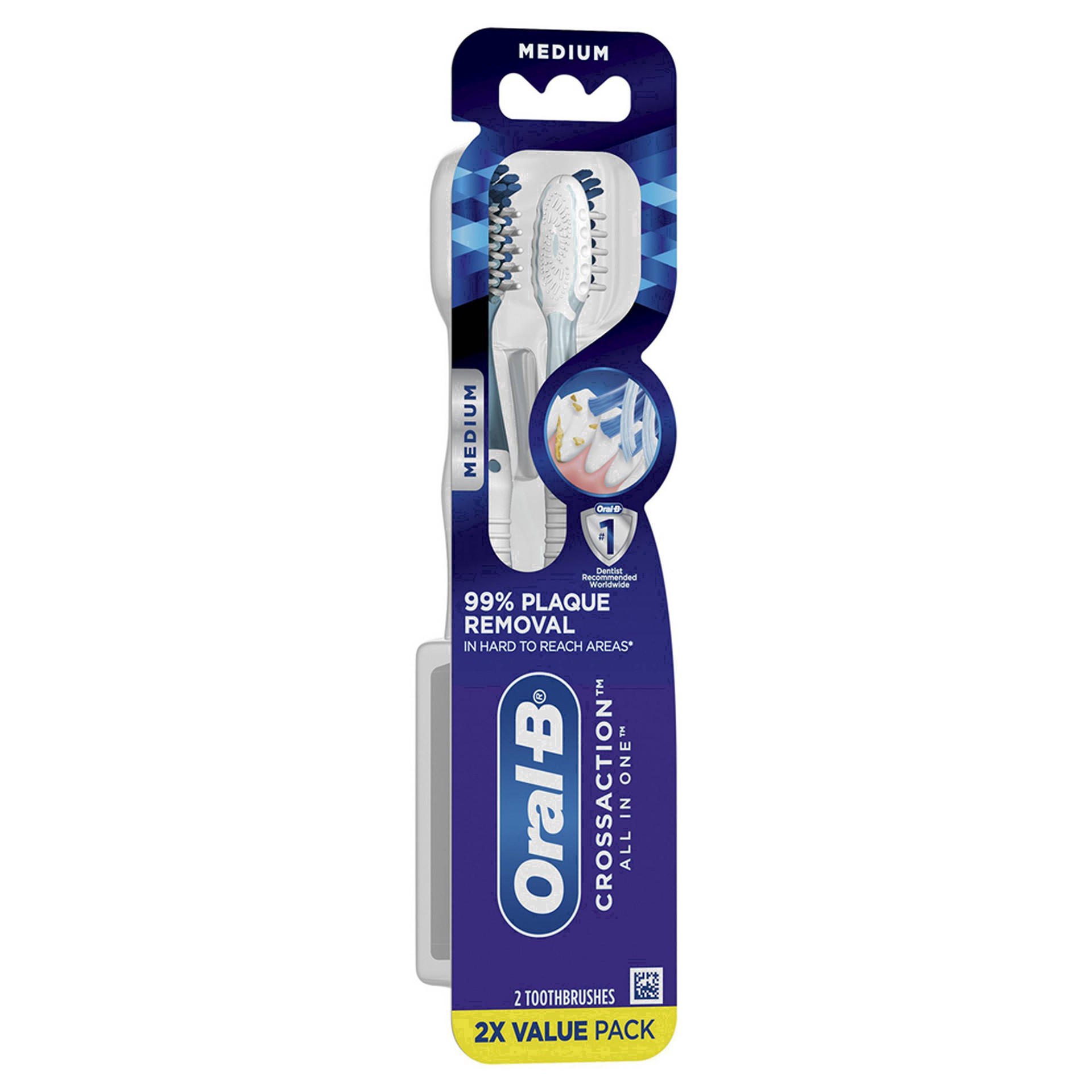slide 20 of 116, Oral-B CrossAction All In One Toothbrushes, Medium, 2 ct