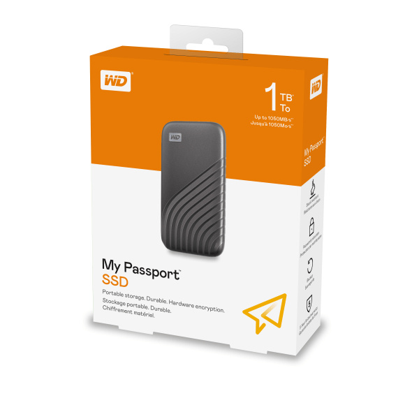 slide 4 of 10, WD My Passport Ssd WDbagf0010Bgy - Solid State Drive - Encrypted - 1 Tb - External (Portable) - Usb 3.2 Gen 2 (Usb-C Connector) - 256-Bit Aes - Gray, 1 ct