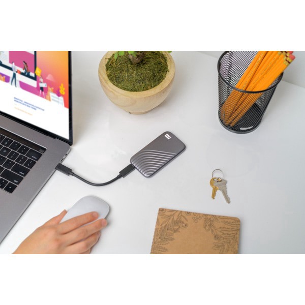 slide 6 of 10, WD My Passport Ssd WDbagf0010Bgy - Solid State Drive - Encrypted - 1 Tb - External (Portable) - Usb 3.2 Gen 2 (Usb-C Connector) - 256-Bit Aes - Gray, 1 ct