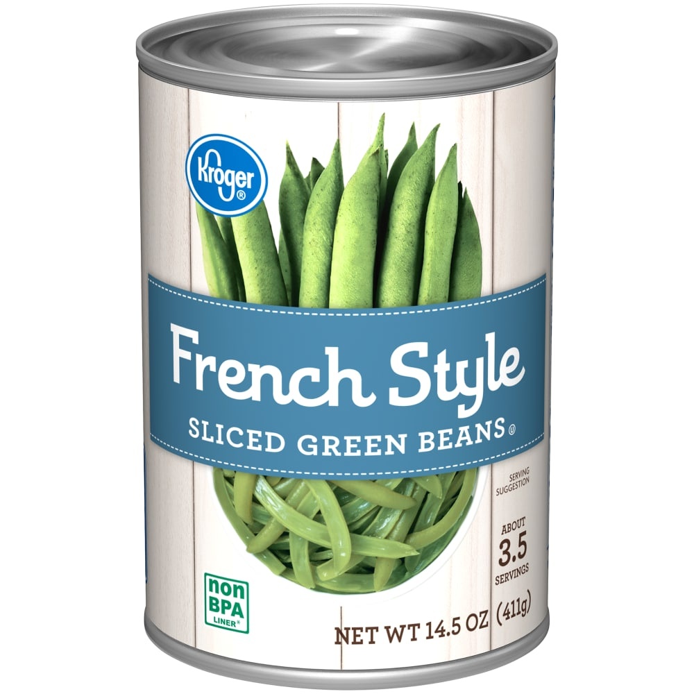 slide 1 of 1, Kroger Canned French Style Sliced Green Beans, 14.5 oz