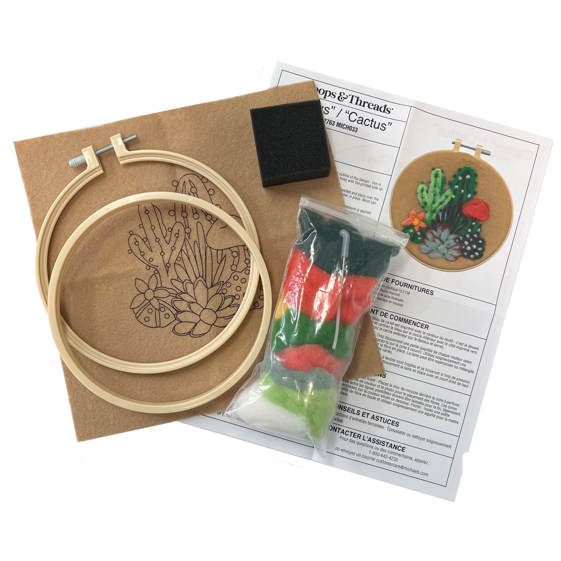 slide 3 of 4, 6" Cactus Needle Felting Kit With Hoop By Loops & Threads, 6 in