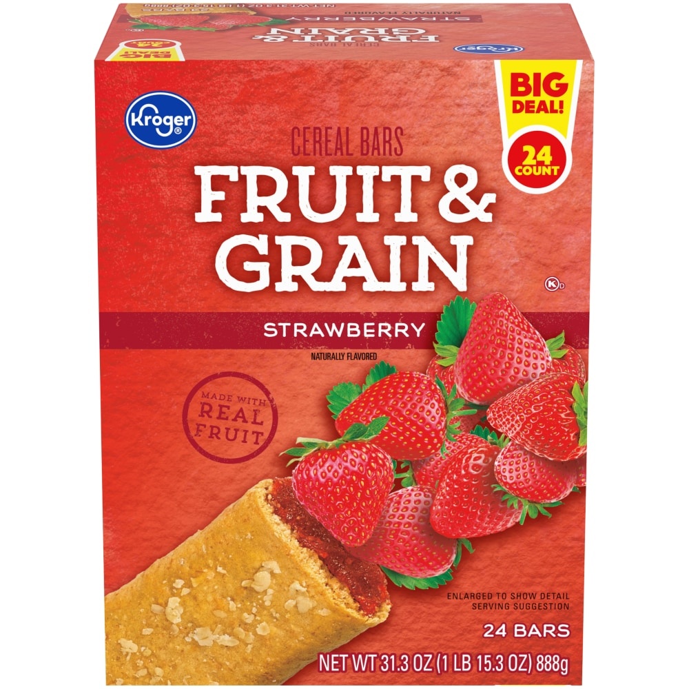 slide 1 of 1, Kroger Strawberry Fruit & Grain Cereal Bars 24 Count, 31.3 oz