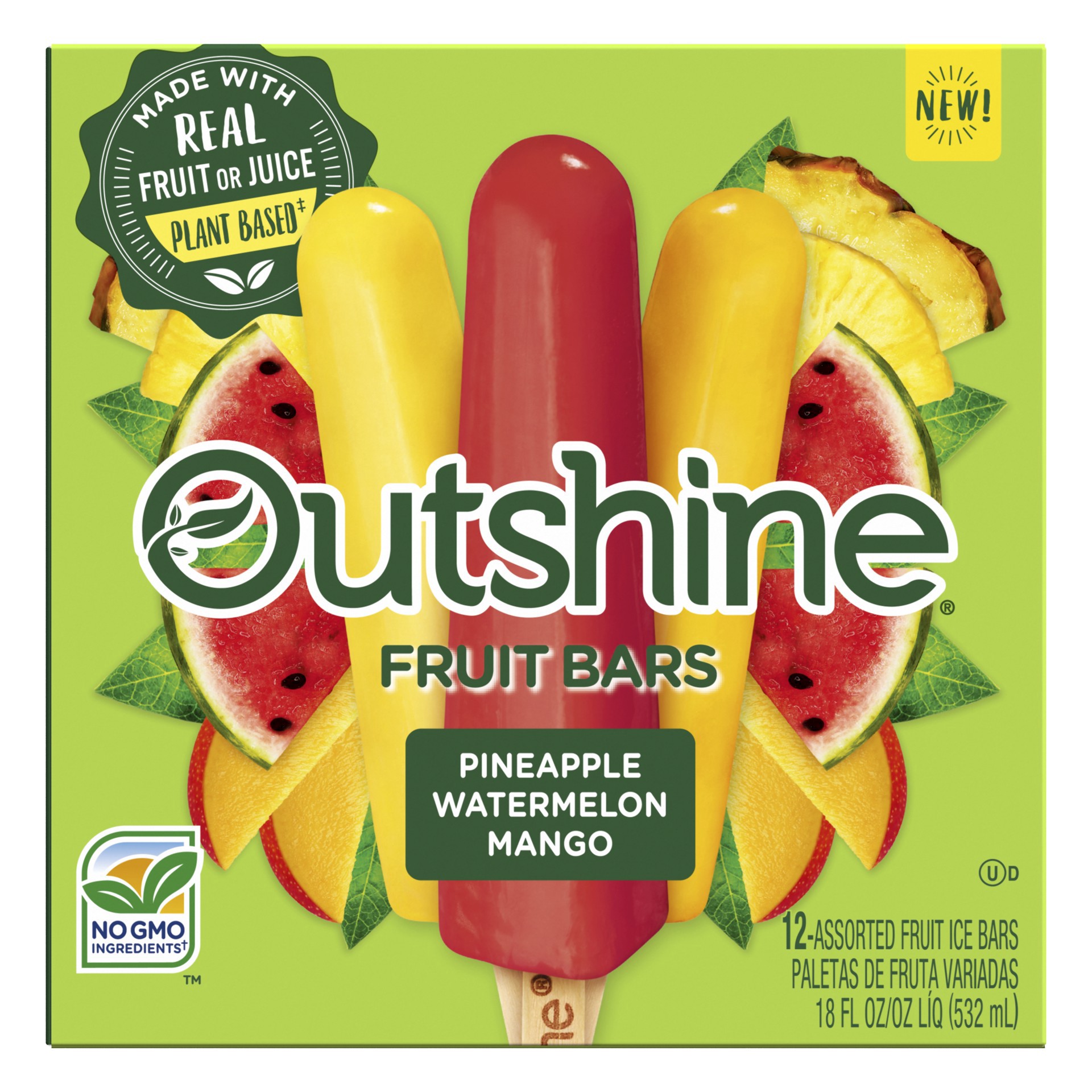slide 1 of 1, Outshine Pineapple, Watermelon, and Mango Mini Fruit Pops, Variety Pack, 12 Count, 12 ct