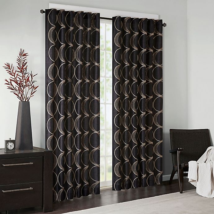 slide 1 of 2, Madison Park Tamia Rod Pocket/Back Tab Window Curtain Panel - Black, 84 in