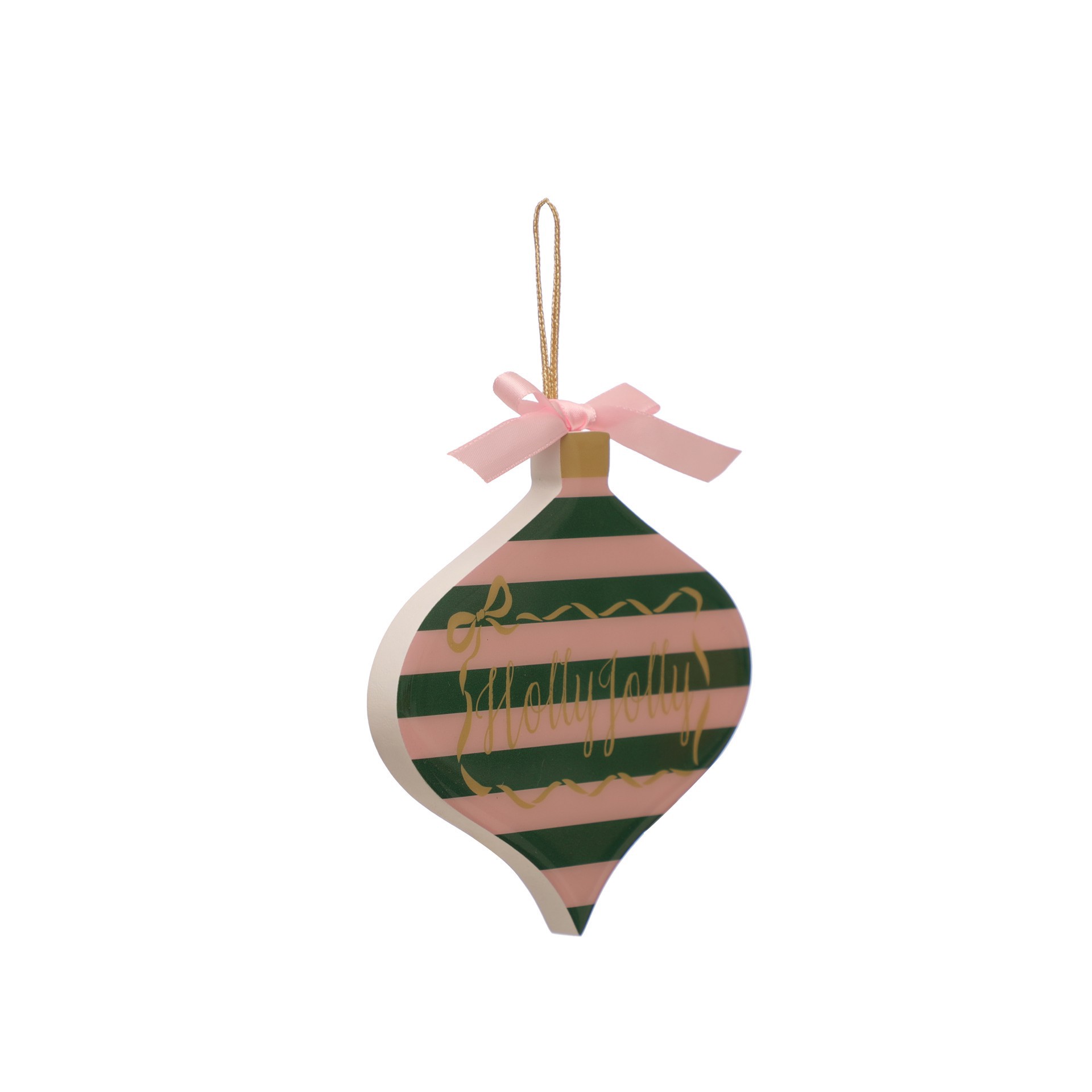 slide 2 of 3, 5" Pink & Green Stripes Holly Jolly Onion Ornament Wall Decor By Ashland, 5 in