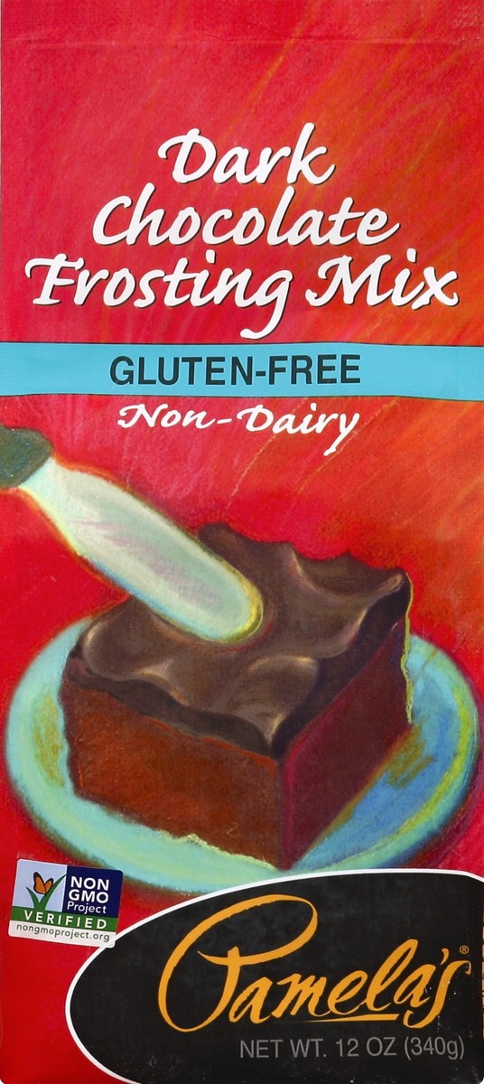 slide 4 of 4, Pamela's Gluten-Free Non-Dairy Dark Chocolate Frosting Mix, 12 oz