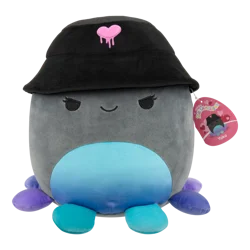 Squishmallows Charcoal Grey Octopus with Gradient Belly, Multicolor Tentacles, and Bucket Hat Plush