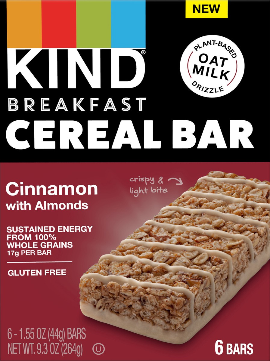 slide 8 of 9, KIND Breakfast Cereal Bars, Gluten Free Snacks, Cinnamon with Almonds, 9.3oz Box (6 Bars), 9.3 oz
