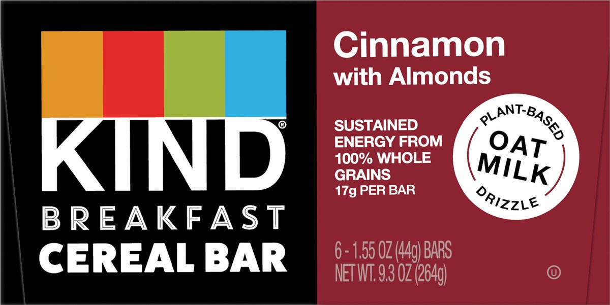 slide 9 of 9, KIND Breakfast Cereal Bars, Gluten Free Snacks, Cinnamon with Almonds, 9.3oz Box (6 Bars), 9.3 oz