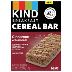 KIND Breakfast Cereal Bars, Gluten Free Snacks, Cinnamon with Almonds, 9.3oz Box (6 Bars)