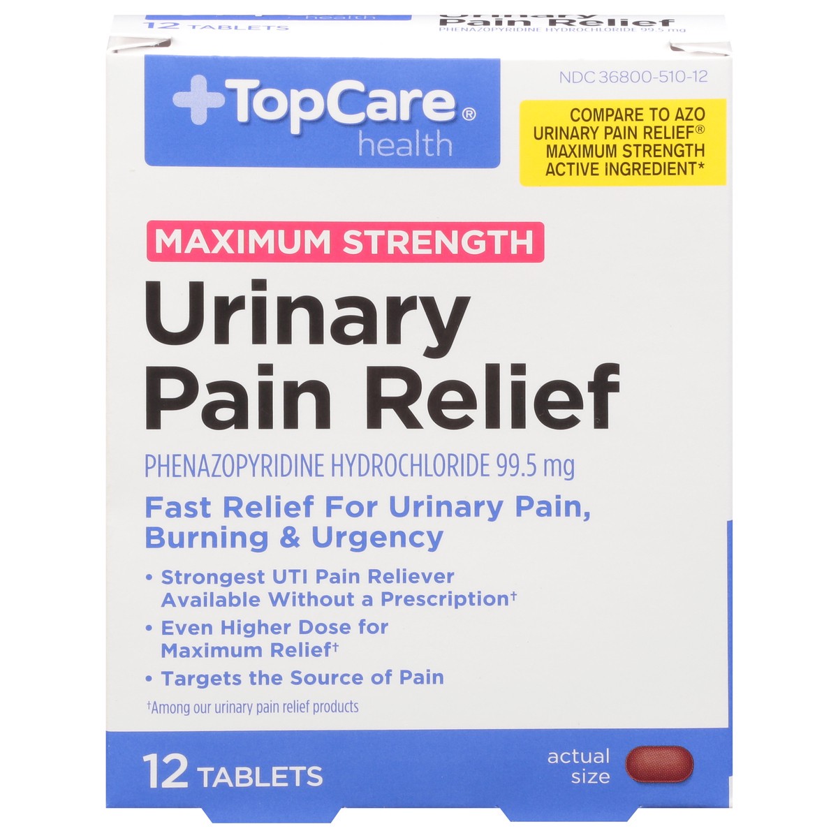 slide 3 of 4, TopCare Health 99.5 mg Maximum Strength Urinary Pain Relief 12 Tablets, 12 ct