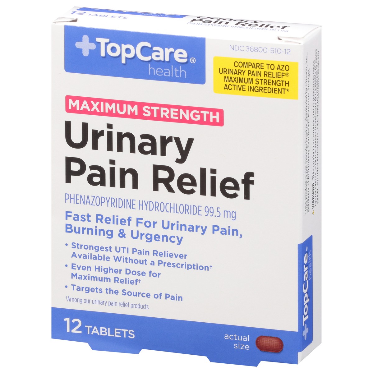slide 2 of 4, TopCare Health 99.5 mg Maximum Strength Urinary Pain Relief 12 Tablets, 12 ct