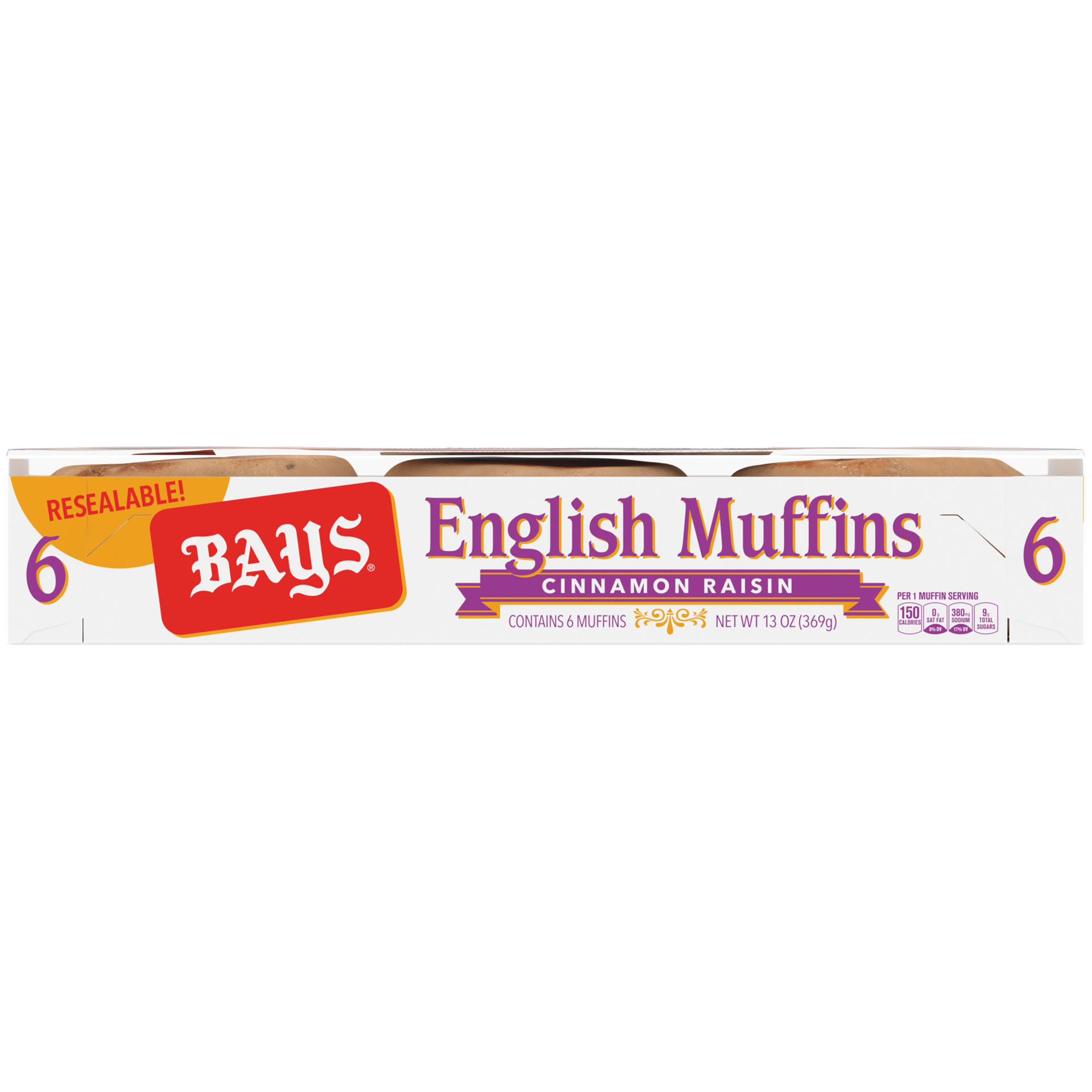 slide 1 of 5, Bays English Cinnamon Raisin English Muffins, 6 ct