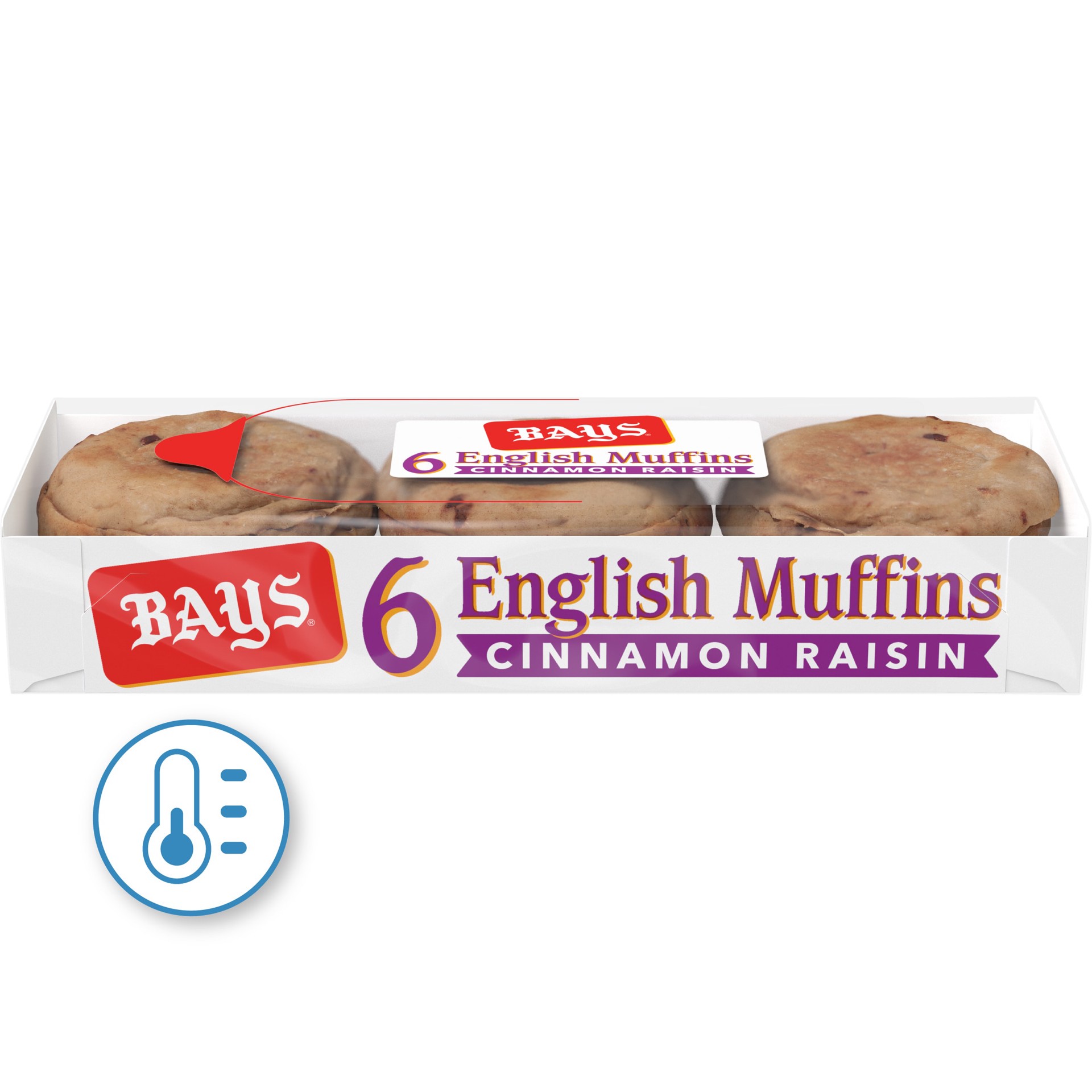 slide 1 of 5, Bays Cinnamon Raisin English Muffins, 6 count, Pre-sliced English Muffins, 13 oz Tray, 6 ct