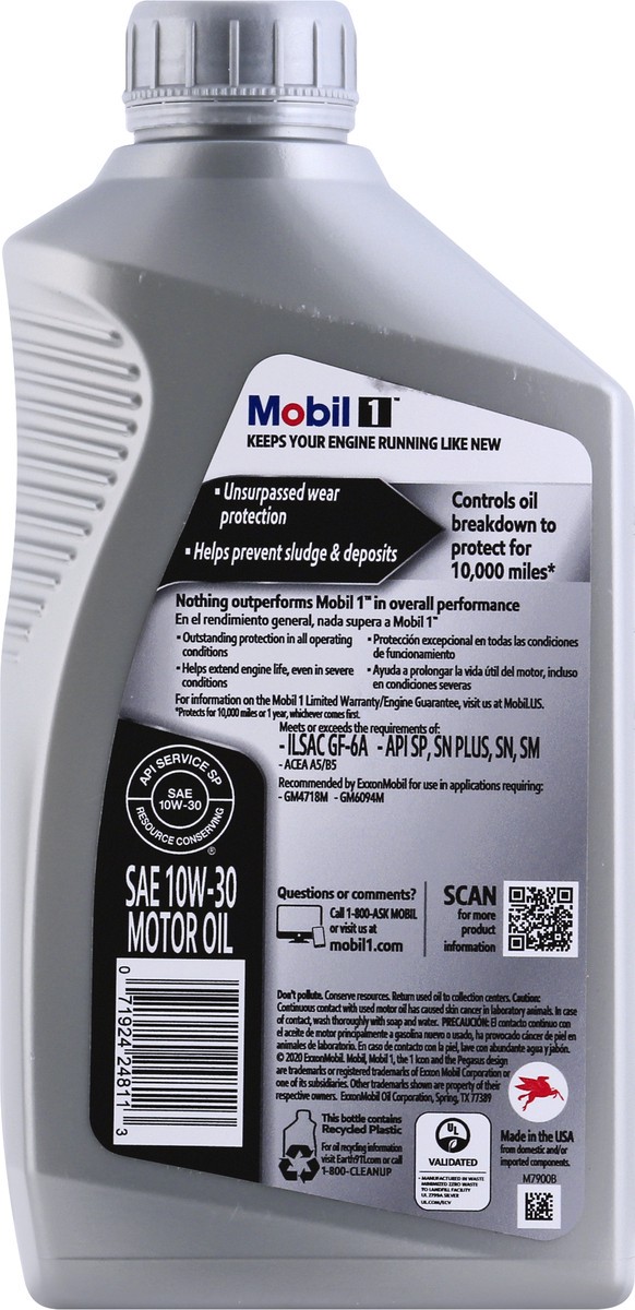 slide 6 of 9, Mobil 1 10W-30 Advanced Full Synthetic Motor Oil 1 qt, 1 qt