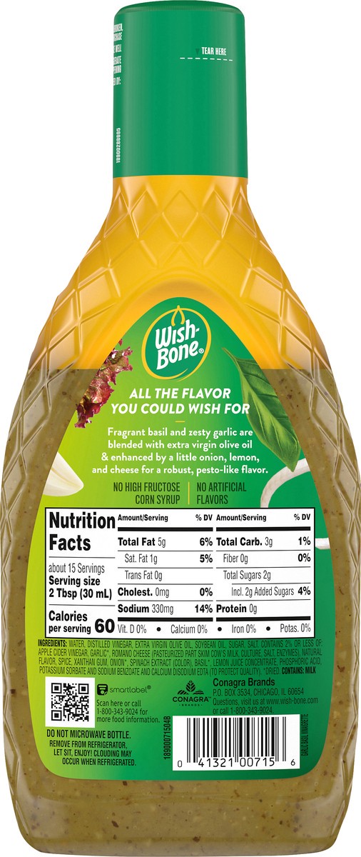 slide 3 of 12, Wish-Bone Extra Virgin Olive Oil Blend Garlic Basil Italian Salad Dressing, 15 fl. oz., 15 fl oz