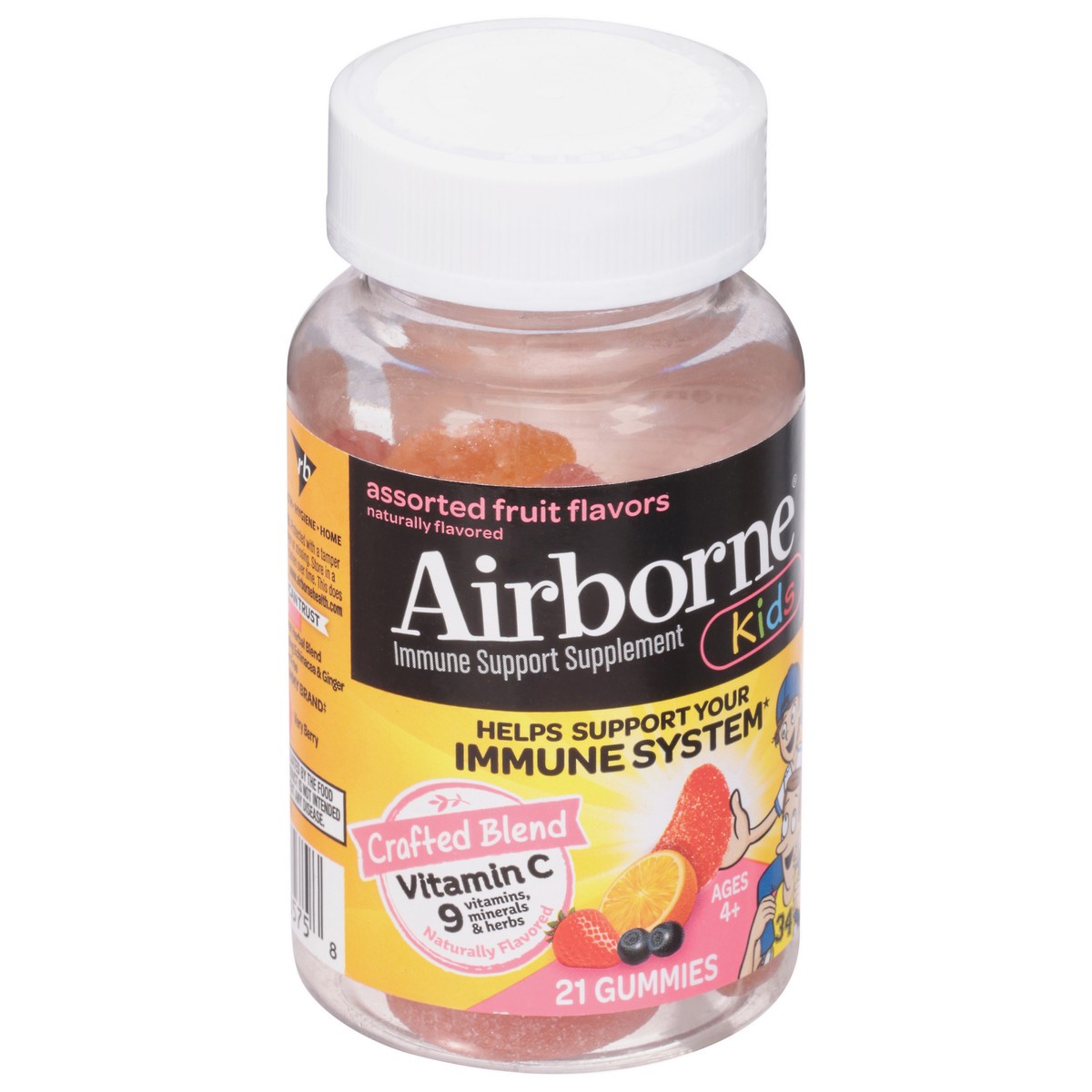 slide 2 of 9, Airborne Kids Assorted Fruit Flavored Gummies, 21 count - 500mg of Vitamin C and Minerals & Herbs Immune Support (Packaging May Vary), 21 ct
