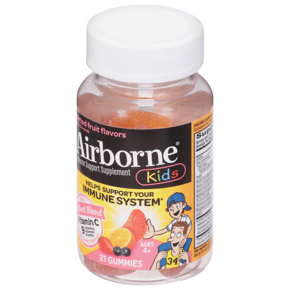 slide 3 of 9, Airborne Kids Assorted Fruit Flavored Gummies, 21 count - 500mg of Vitamin C and Minerals & Herbs Immune Support (Packaging May Vary), 21 ct