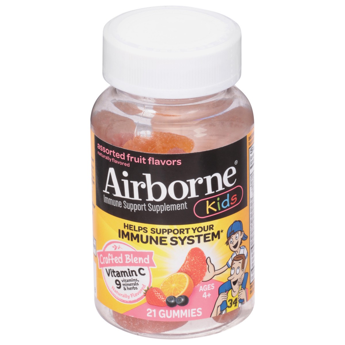 slide 1 of 9, Airborne Kids Assorted Fruit Flavored Gummies, 21 count - 500mg of Vitamin C and Minerals & Herbs Immune Support (Packaging May Vary), 21 ct